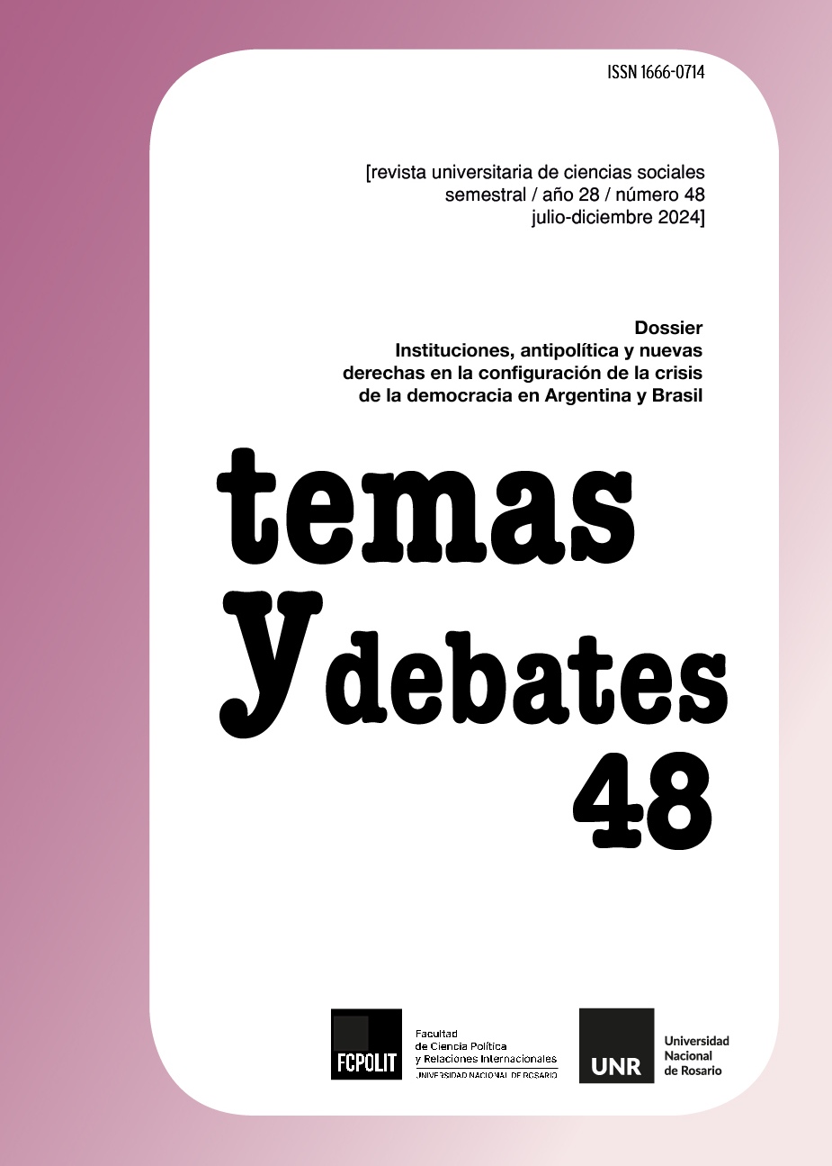 					Ver Núm. 48 (2024): Dossier "Instituciones, antipolítica y nuevas derechas en la configuración de la crisis de la democracia en Argentina y Brasil"
				